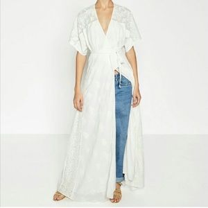 Zara maxi boho style wrap dress white embroidered